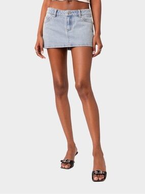 Edikted Light Blue Denim Mini Skirt
